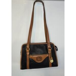 Vintage Dooney & Bourke USA Black Tan AWL Leather Shoulder Bag Tote Purse